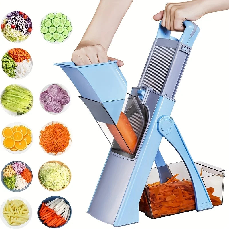 Safe Vegetable Slicer Adjustable Vegetable Chopper with 4 Modes Dicer, Julienne Kitchen Chopping Artifact (SkyBlue)