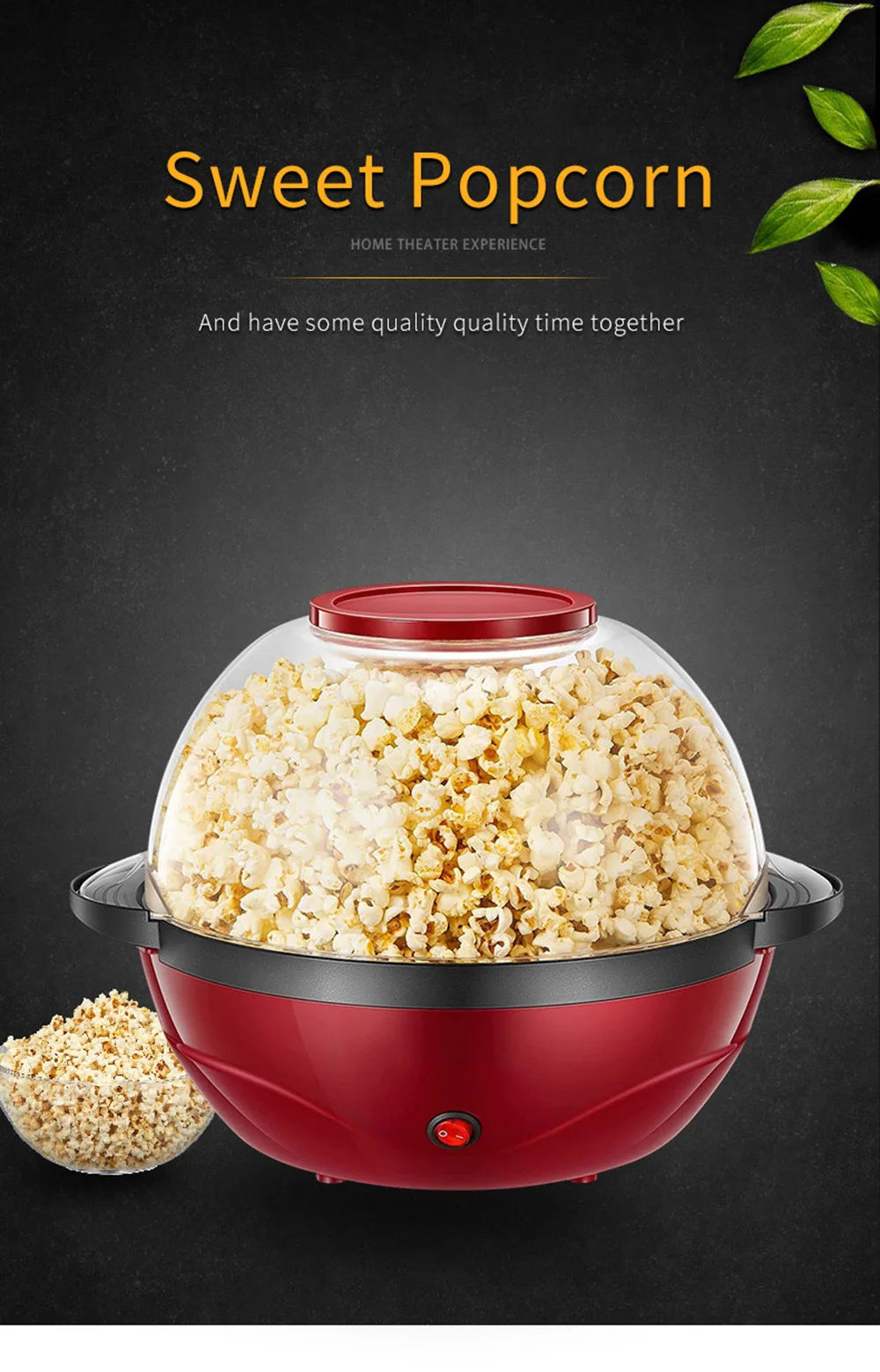 Electric Popcorn Maker 1PC850W Home Healthy Oil-free Children Homemade Snacks Corn Maker Fully Automatic Home Appliances Kitchen