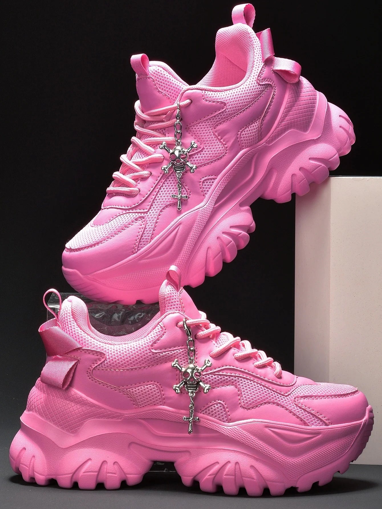 Women’s White Platform Sneakers – Punk Style Lace-Up Shoes