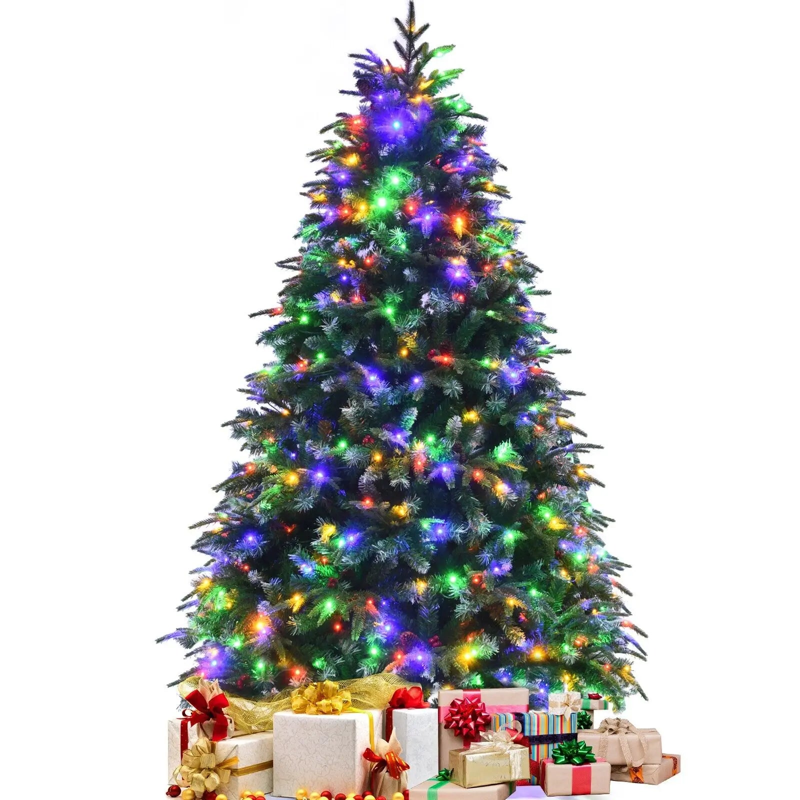 DORTALA 6FT Pre-Lit Artificial Christmas Tree Snowy Xmas Tree 350 LED 11 Lighting Modes