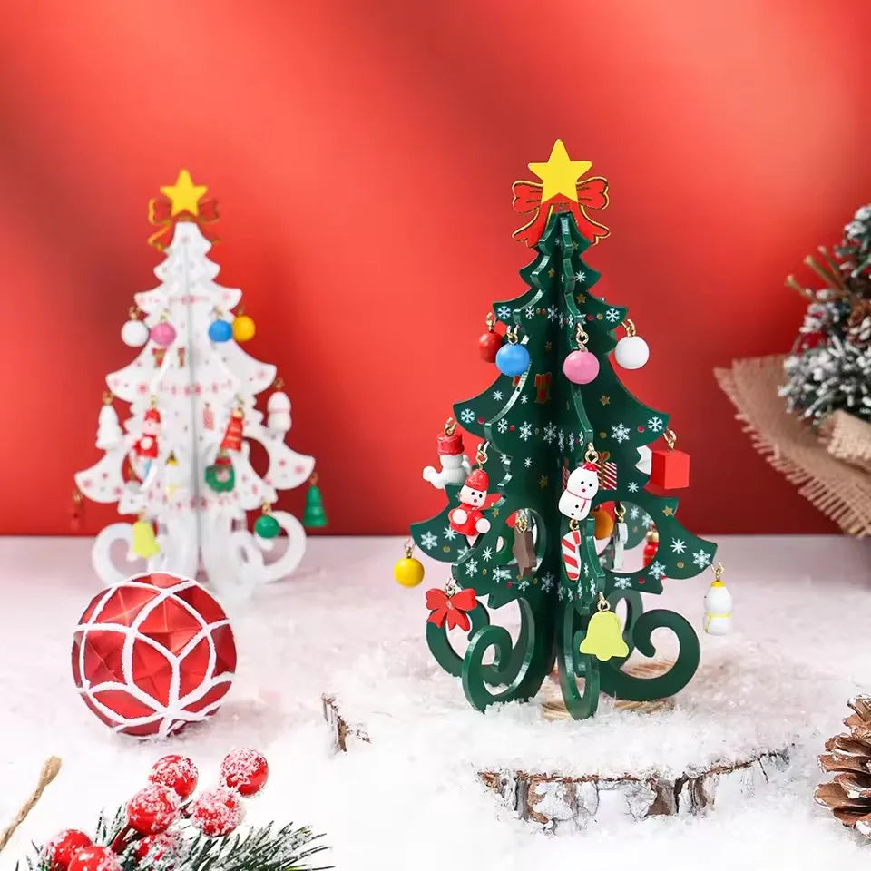 Christmas Tree Children's Handmade DIY Stereo Wooden Christmas Tree Scene Layout Christmas Decorations Ornaments Hot