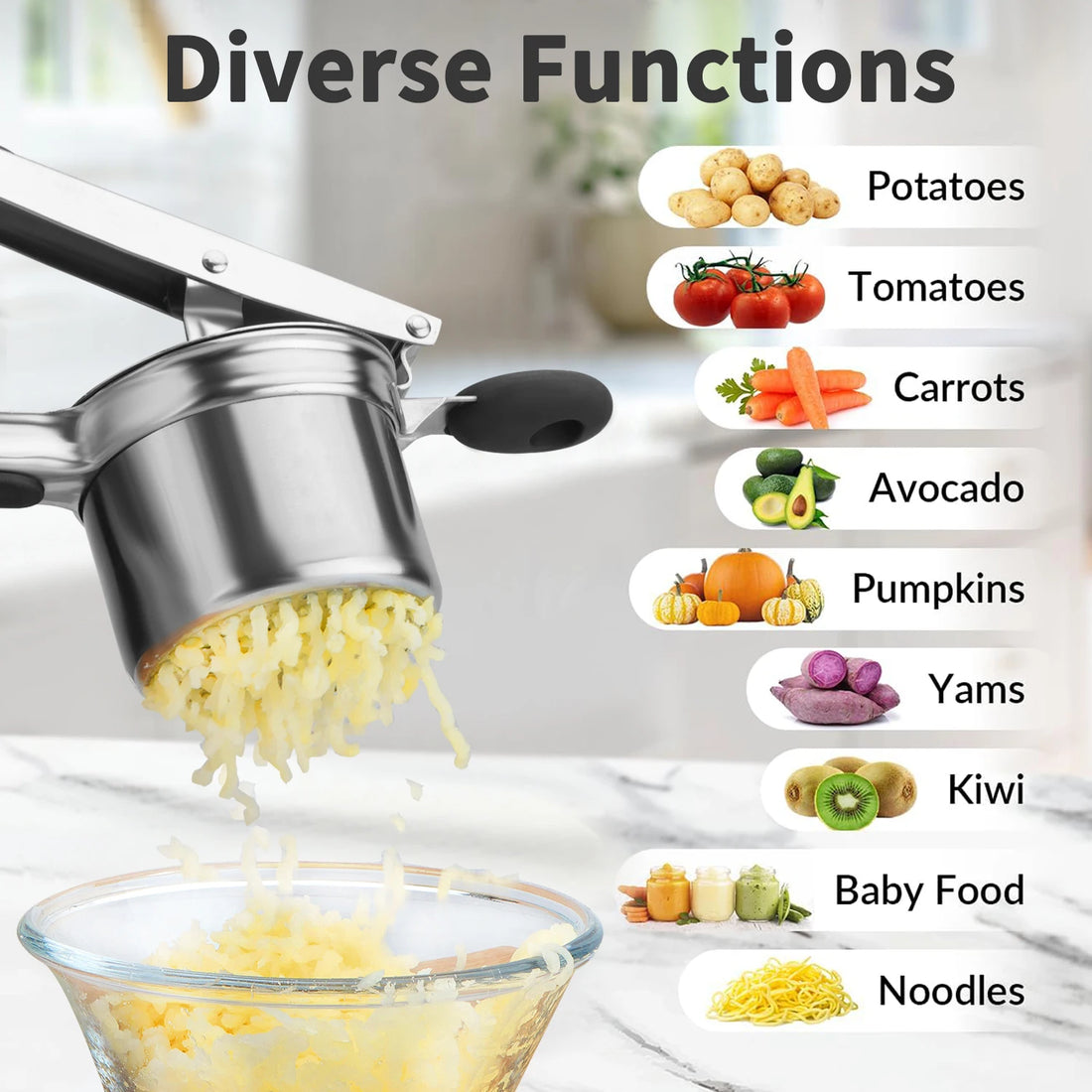 1PC stainless steel potato ricer with silicone handle and replaceable chassis potato mashers presses mashing mashed potatoes