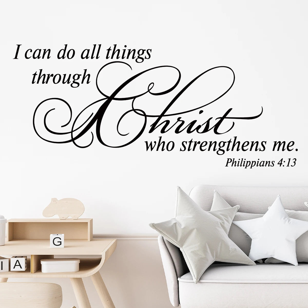 Christianity Text“I Can Do All Things Through Christ ..”Art Wall Stickers for Bedroom Living Room Decoration Wall Decals