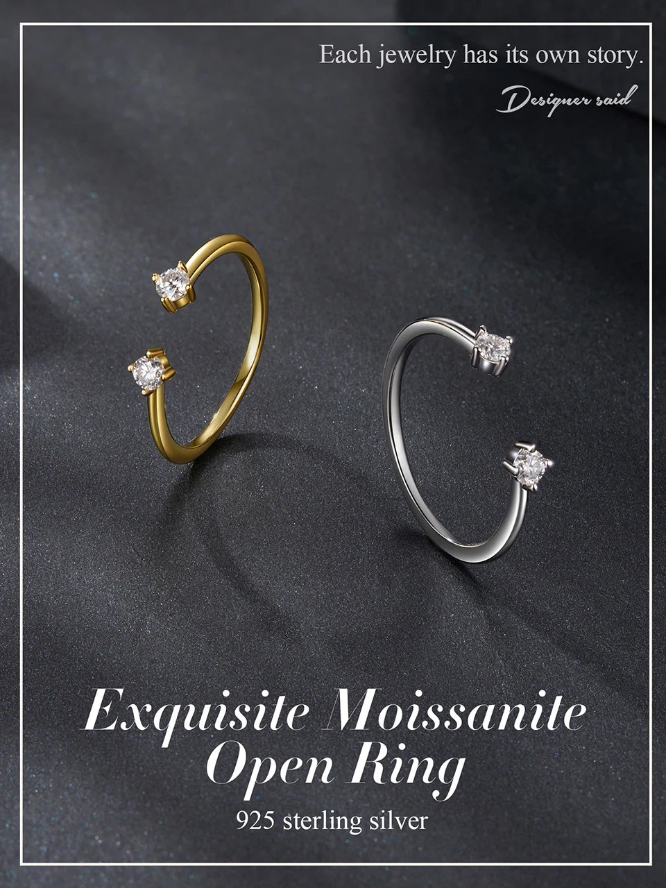 BAMOER Moissanite White Gold Plated Adjustable Ring 925 Sterling Silver Exquisite Open Ring for Women Fine Jewelry Gift