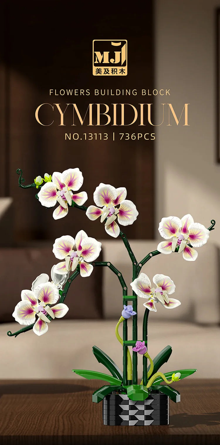 Simulation Flowers Building Block Toy Eternal Potted Plant Butterfly Orchid Bouquet  Bricks Home Ornament Toy for Girls Mom Gift