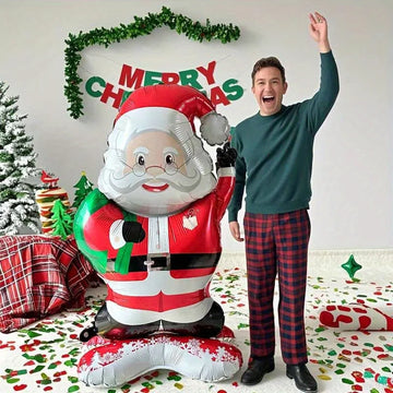 1pc 47-Inch Giant Standing Santa Claus Inflatable Balloon - for Christmas & Birthday Party Decorations, Aluminum Foil, Santa
