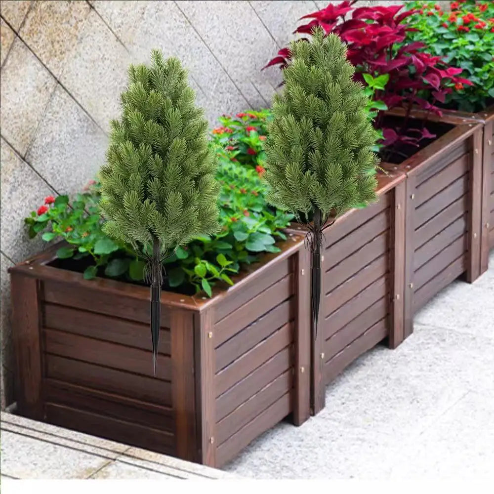 2pcs Artificial Christmas Pine Trees with Black Spiked Base - Indoor/Outdoor Holiday Decor-  Thanksgiving, Christmas Decor