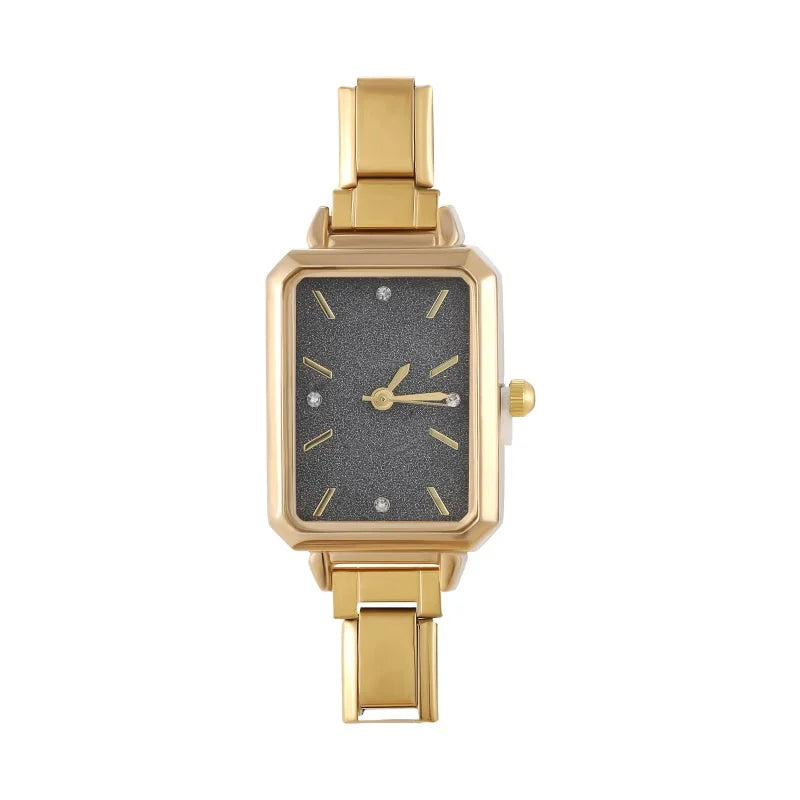 New Fashion Women's Stainless Steel Square Round Shiny Watch Bracelet For Party Friend Wife Birthday DIY Jewelry Gift