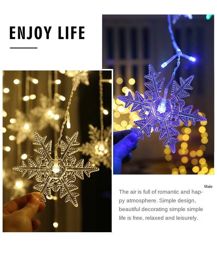 3.5M Christmas Snowflake LED String Lights Flashing Fairy Curtain Garland Lights Fancy Holiday Party New Year Decoration