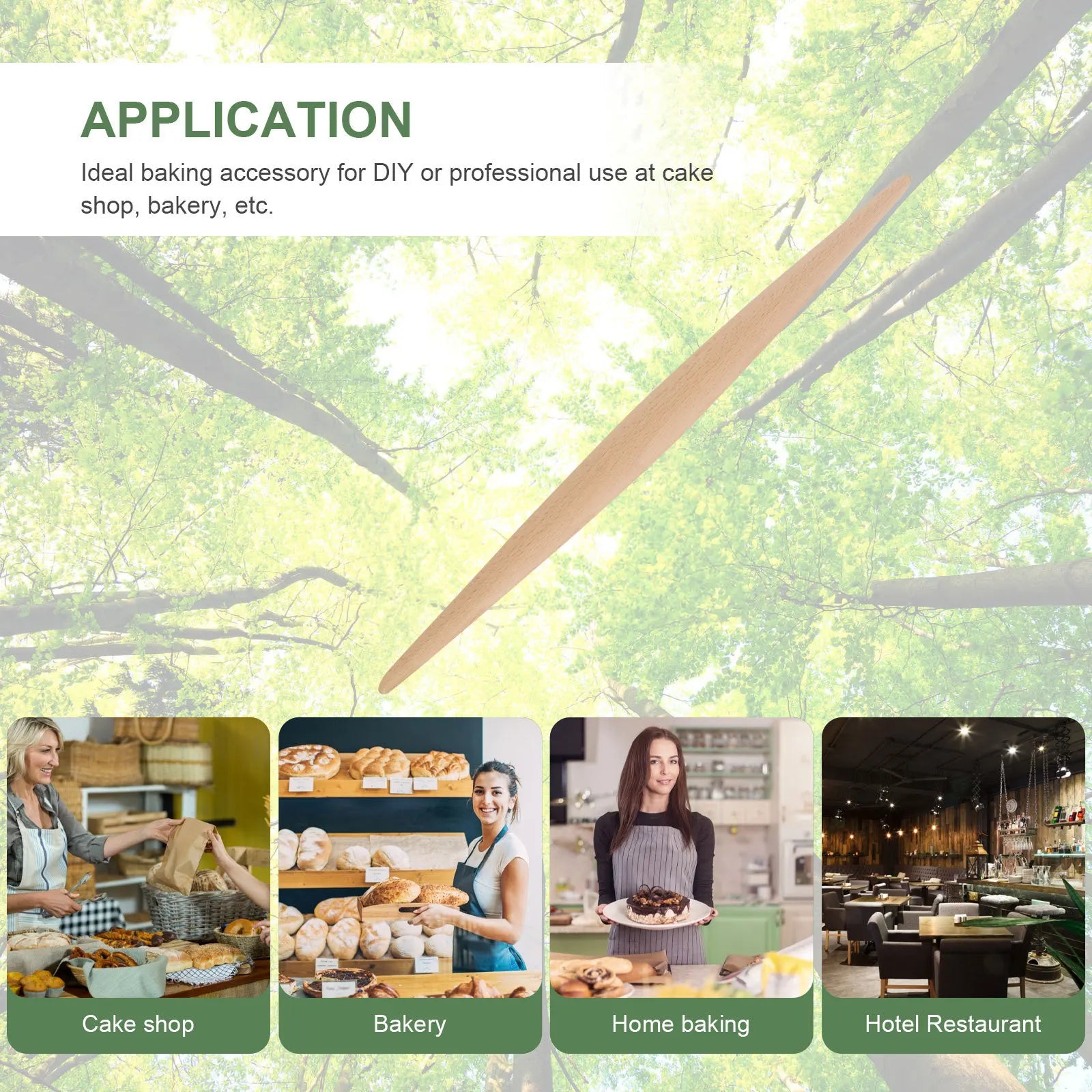 Wooden Rolling Pin 39Cm X 2.8Cm Solid Wood Dough Pastry Roller For Baking Fondant Cake Noodle Making Kitchen Utensil Tool