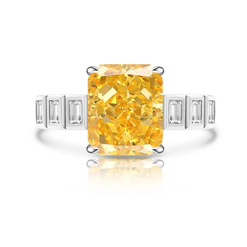 925 Sterling Silver Square Ice Flower Cut Ring Inlaid with High Carbon Diamonds Light Luxury Versatile Women's Ring