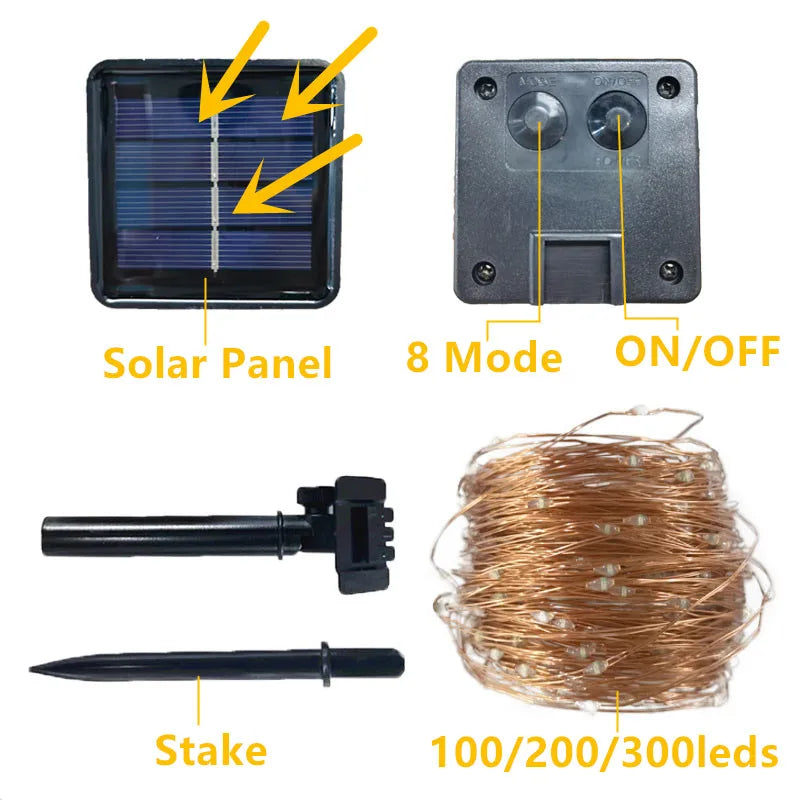 Solar String Fairy Light LED Waterproof Outdoor 5M/12M/22M Garland Street Lamp Festoon Christmas Party For Garden Decor