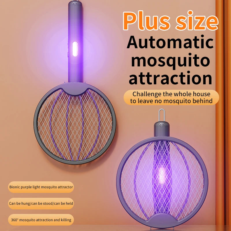 3 in 1 Foldable USB Rechargeable 3000V Mosquito Fly Swatter UV Trap LED Dual Switch Safe Grid 0° Wall Stick Bug Zapper