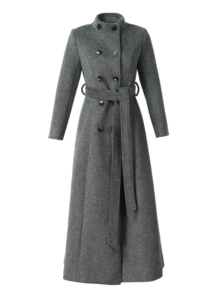 Gray Stand Collar Thickened Woolen Coat Winter Fashion Slimming Long Outerwear for Daily Wear Warm And Stylish New Arrival