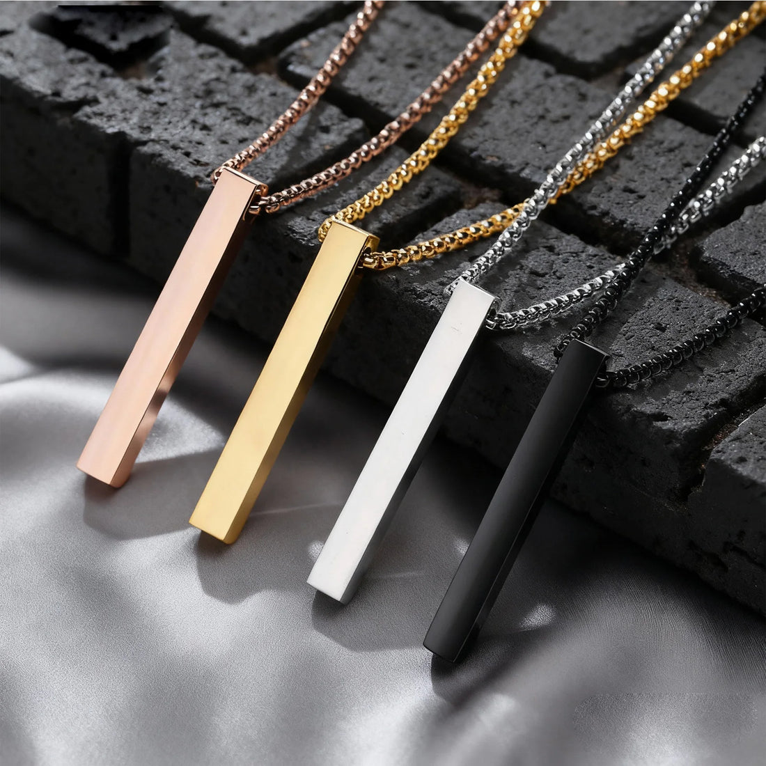 Waterproof Pillar Necklaces for Men Women,Stainless Steel Rectangle Vertical Bar Pendant Necklace,Simple Casual Collar Gifts