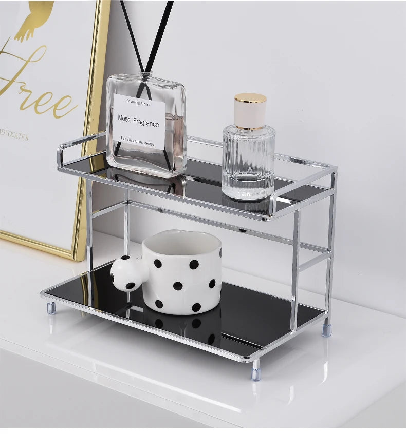 Metal Desktop Layered Storage Rack, Double-Layer Desk Storage Rack, Water Cup and Coffee Cup Storage Rack, Bathroom Cosmetics Storage Rack for Living Room, Entrance Hall, Kitchen and Bathroom