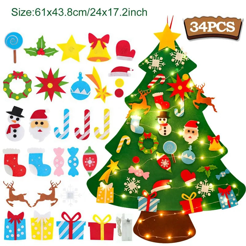 Christmas DIY Felt Tree With Light Merry Christmas Decoration For Home 2023 Cristmas Ornament Xmas Gifts Navidad New Year Tree