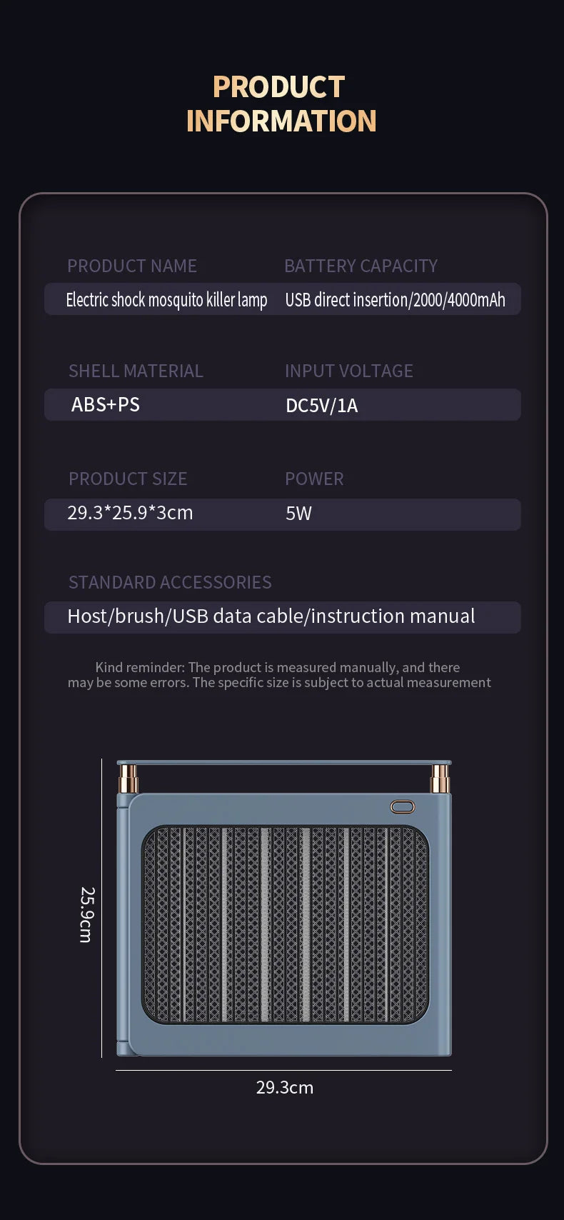 Rechargeable Energy Saving Mosquito Killer Lamp UV Trap Shock Safe Design 100㎡ Coverage Auto On Off No Chemicals Indoor Outdoor