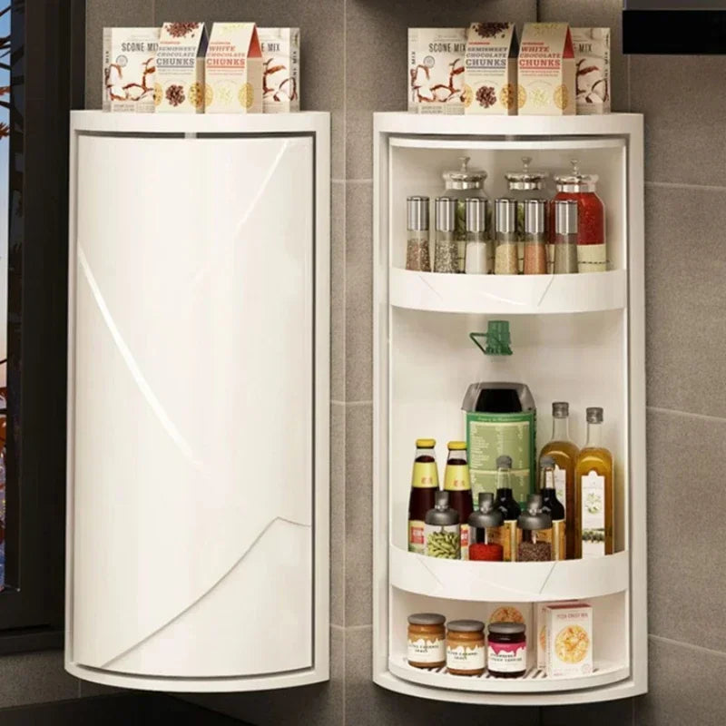 Kitchen Spice Rack: Table-Top Rotating Receptacle with Waterproof Corner Cabinet