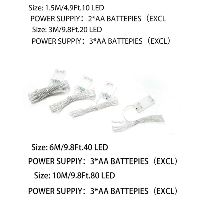 1Pack 10/20/40/80 Led Battery Powered String Lights Waterproof Fairy Lights For Bedroom Garden Party Christmas Tree Decorations