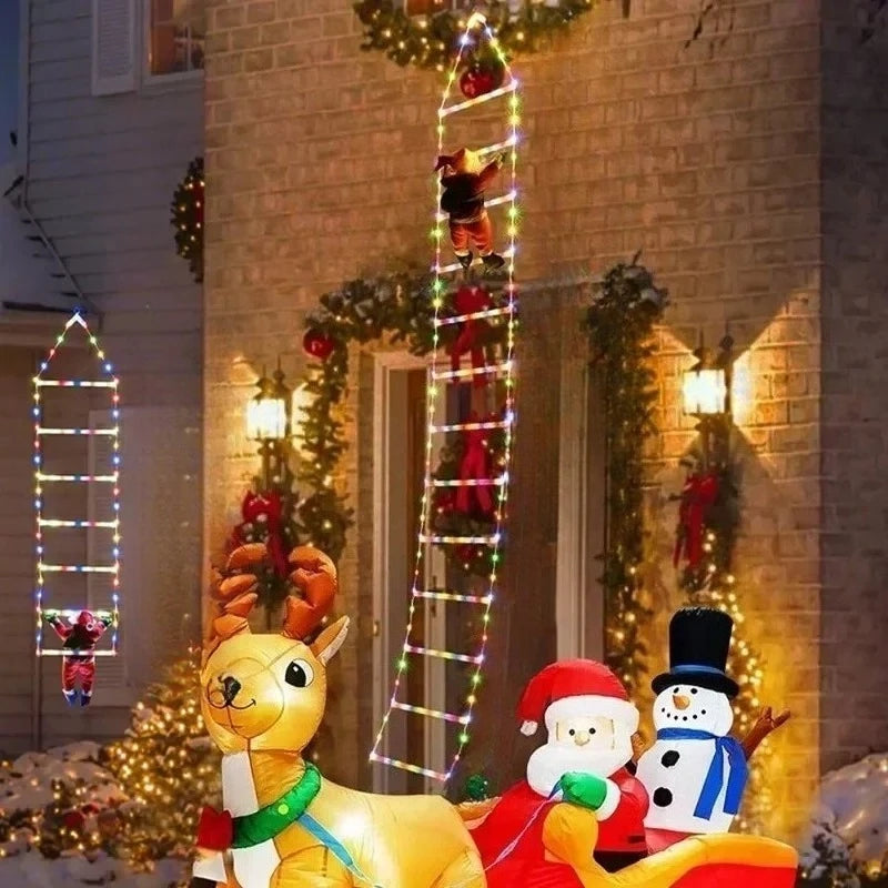 Christmas Decorations LED Ladder Lights with Climbing Santa Claus, Christmas Decor Light for Home Holiday Wall Window Xmas Decor