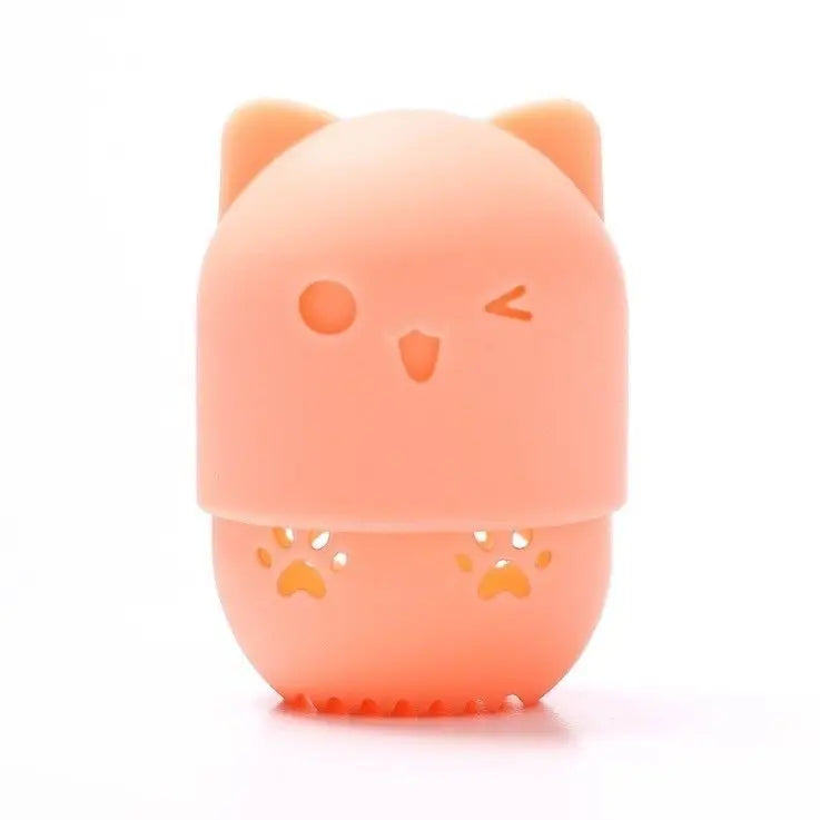 Pink Cute Cat Soft Silicone Cosmetic Sponge Box Holder with Beauty Eggs Portable Powder Puffs Holder Sponge Make Up Drying Cases