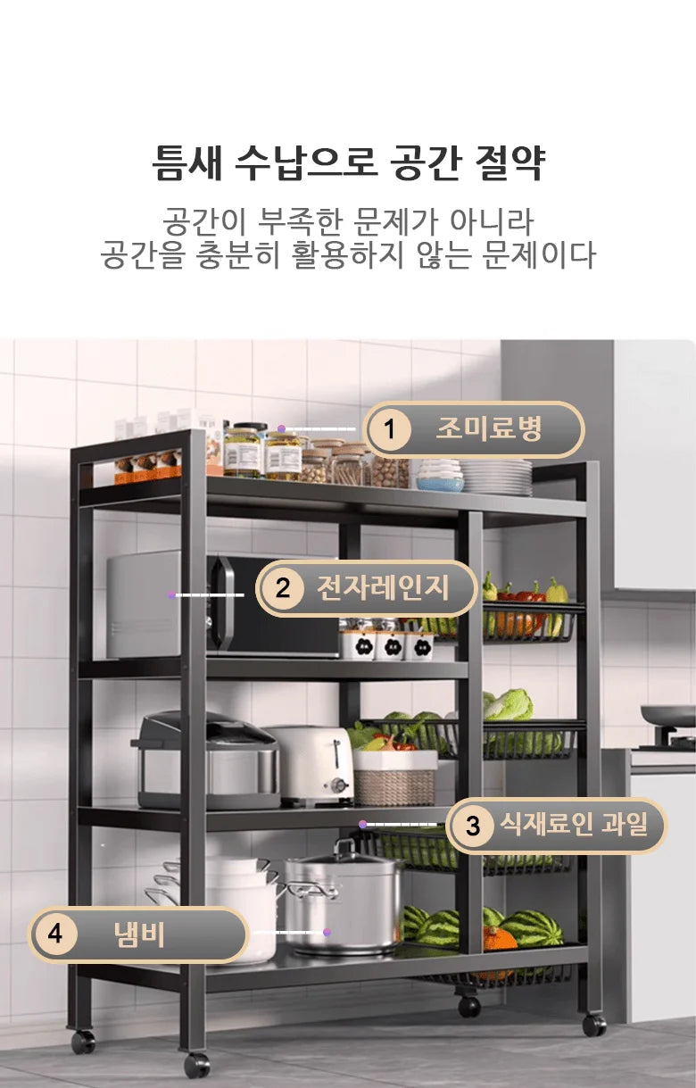 Multi-Purpose Rolling Storage Rack, High-Strength Steel, Space-Saving Shelf for Kitchen Living Room Office, Gold Frame.