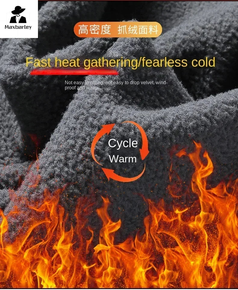 Winter Warm Cashmere Jacket Mens High-end Ski Fleece Iined Thickened Hoodie Coat Casual Womens Outdoor Camping Cold-proof Jacket