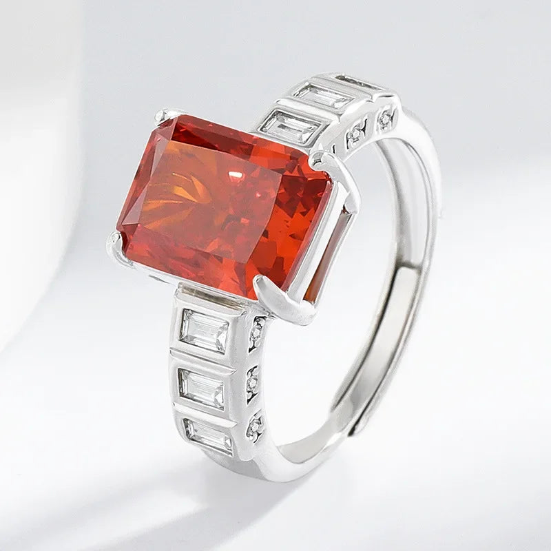 925 Sterling Silver Square Ice Flower Cut Ring Inlaid with High Carbon Diamonds Light Luxury Versatile Women's Ring