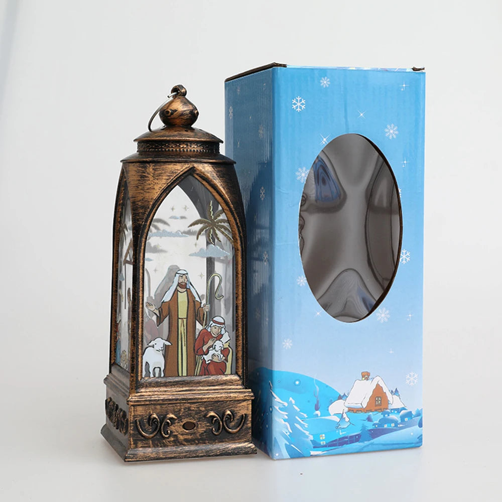 Christmas Decorations LED Lights Golden Arch Lantern Night Light Religious Jesus Retro Ornaments Festive Atmosphere Enhancer
