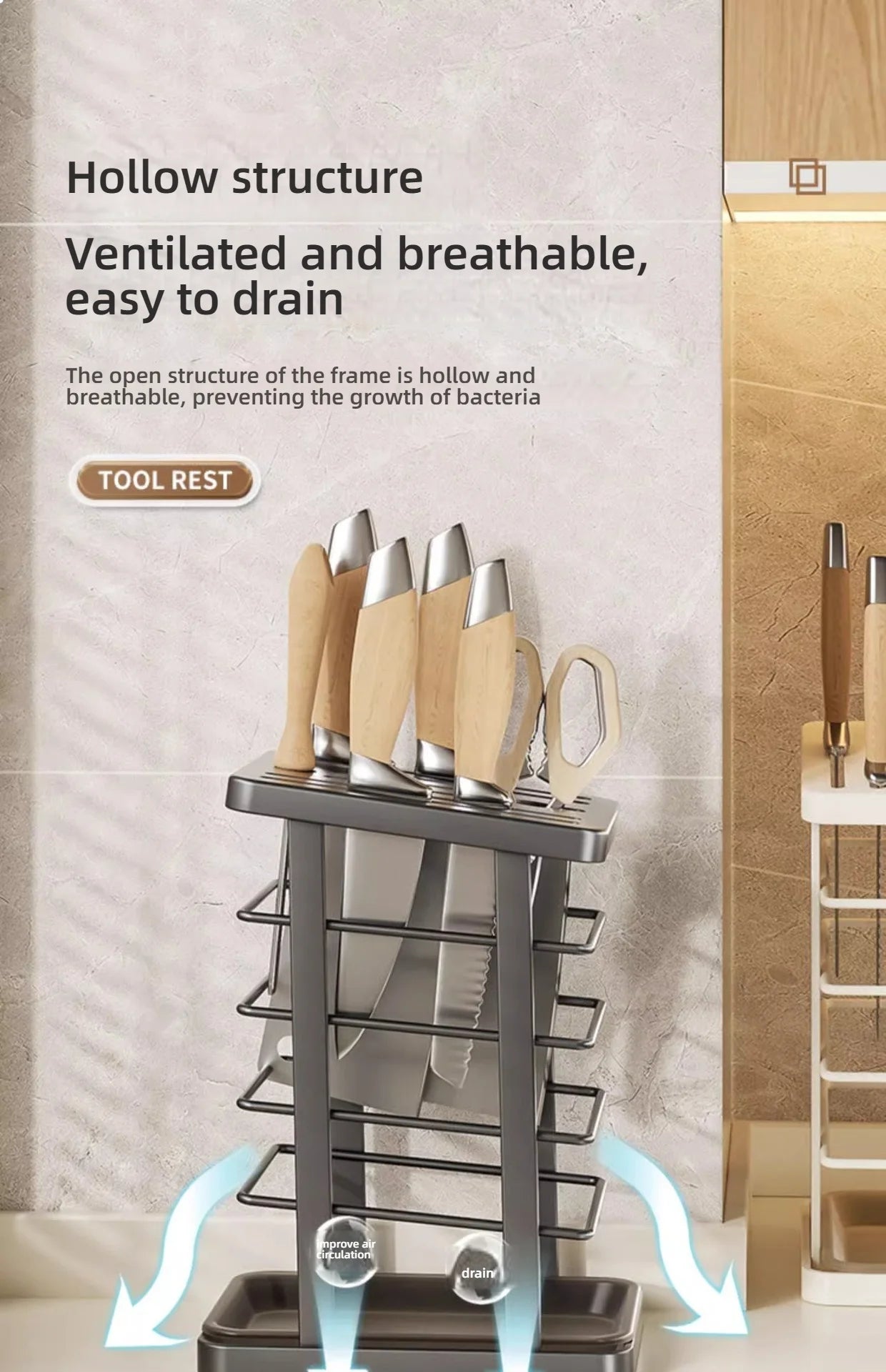 Kitchen Tabletop Storage Rack Knife Holder Stand Waterproof Hollow Storage Rack Kitchen Utensil Organizer Holder Accessories