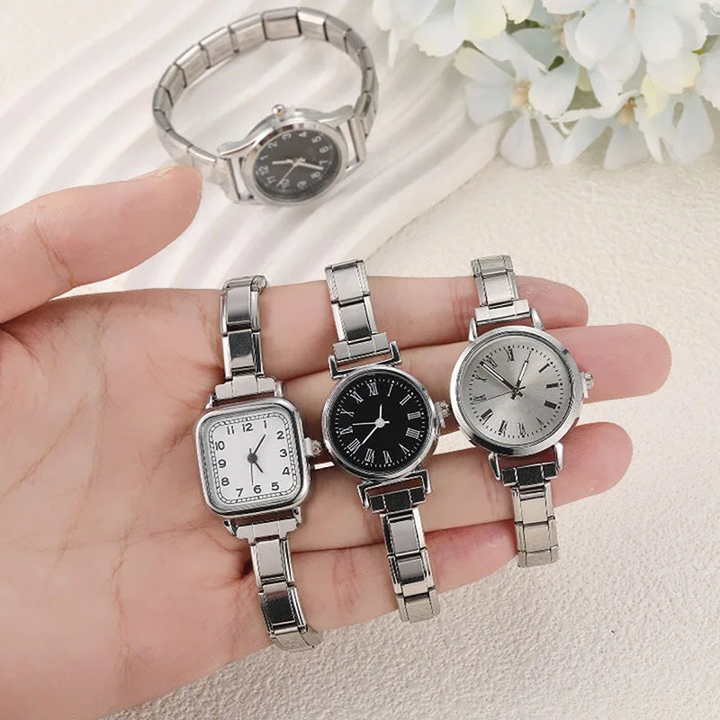 Fashion Watch Women's DIY 9MM Width Italian Elastic Charm Stainless Watch Header Linker Bracelet Jewelry Birthday Gift