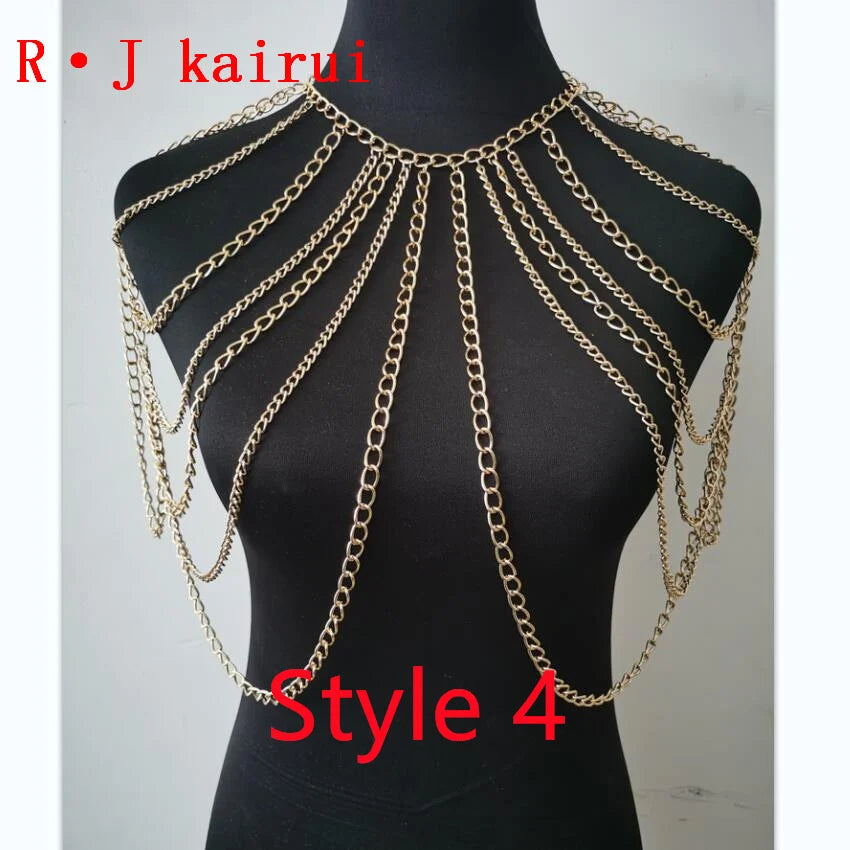 FREE SHIPPING STYLE A36 Gold Colour CHAIN DOUBLE SHOULDERS CHAIN JEWELRY 3 COLORS