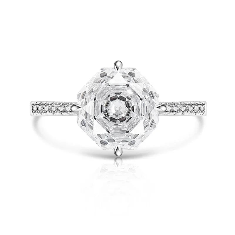 925 Sterling Silver Sweet Simple Octagon Millennium Rose Cut Zircon Ring Birthday Party Anniversary Wedding Gift