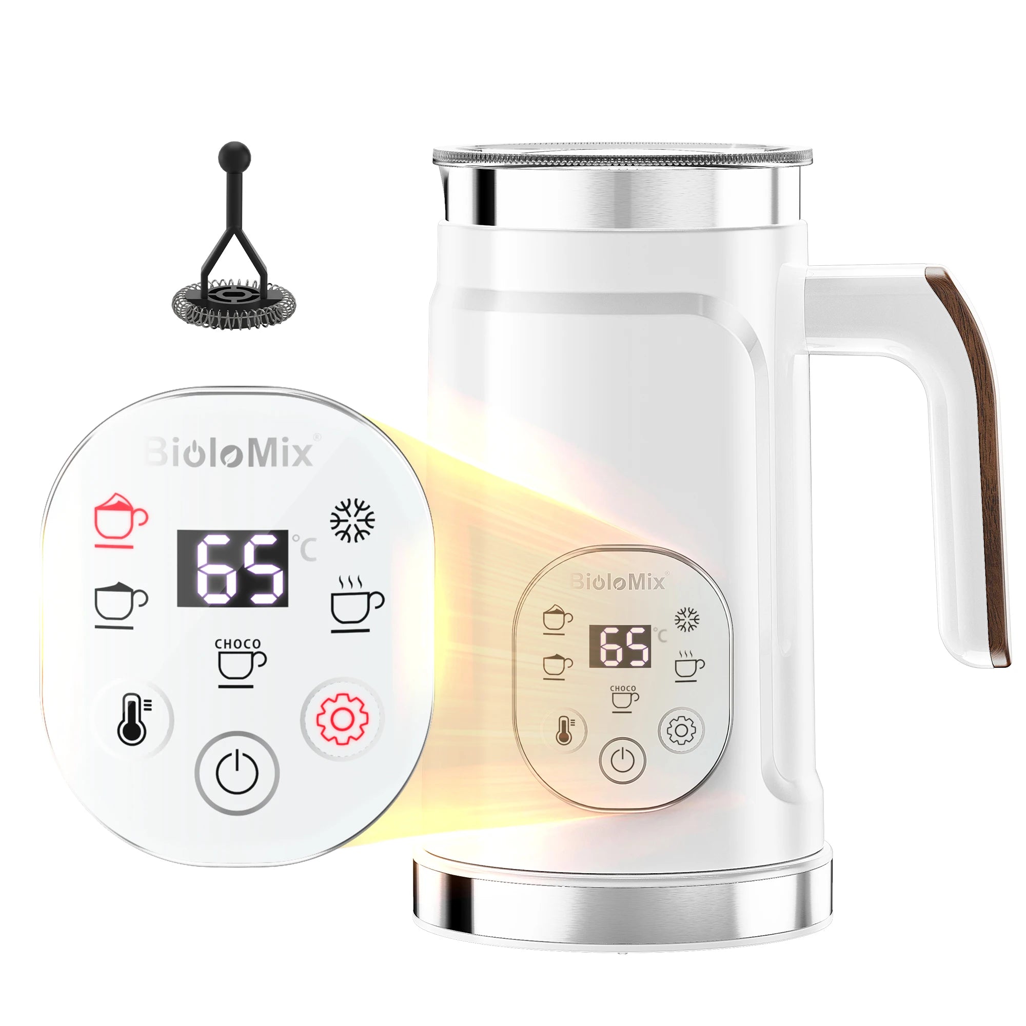 BioloMix 5-in-1 Smart Milk Frother w/LED Touch Display, Style Foam for Coffee & Lattes,Hot And Cold Foam Maker