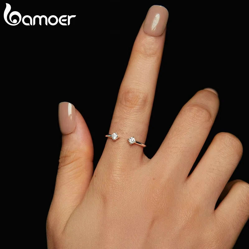 BAMOER Moissanite White Gold Plated Adjustable Ring 925 Sterling Silver Exquisite Open Ring for Women Fine Jewelry Gift