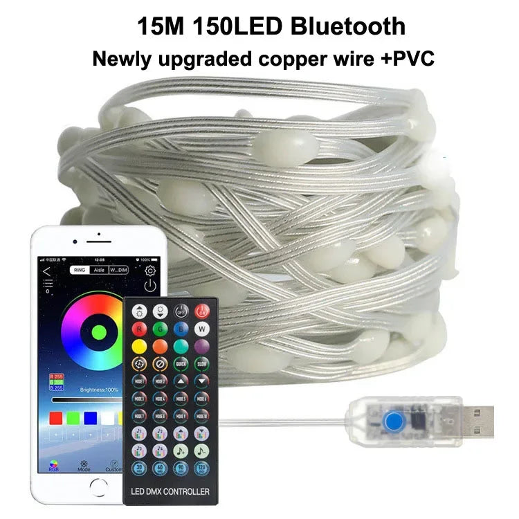 Christmas Tree LED Fairy Lights Smart Bluetooth Garland Festoon LED Chain Light Outdoor Waterproof New Year Decoration 2025