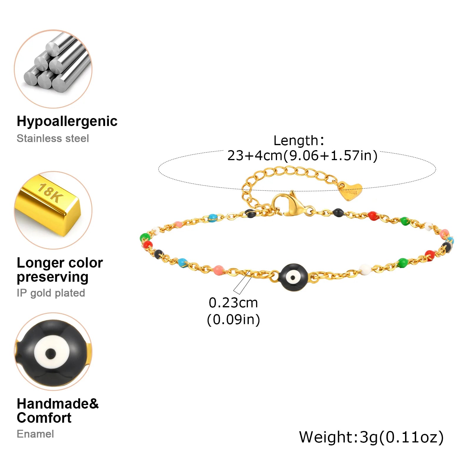 Vintage Lucky Evil Eye Anklet Bracelet for Women, Blue Eye Beaded Chain Stainless Steel Foot Anklets, Waterproof Jewelry on Leg