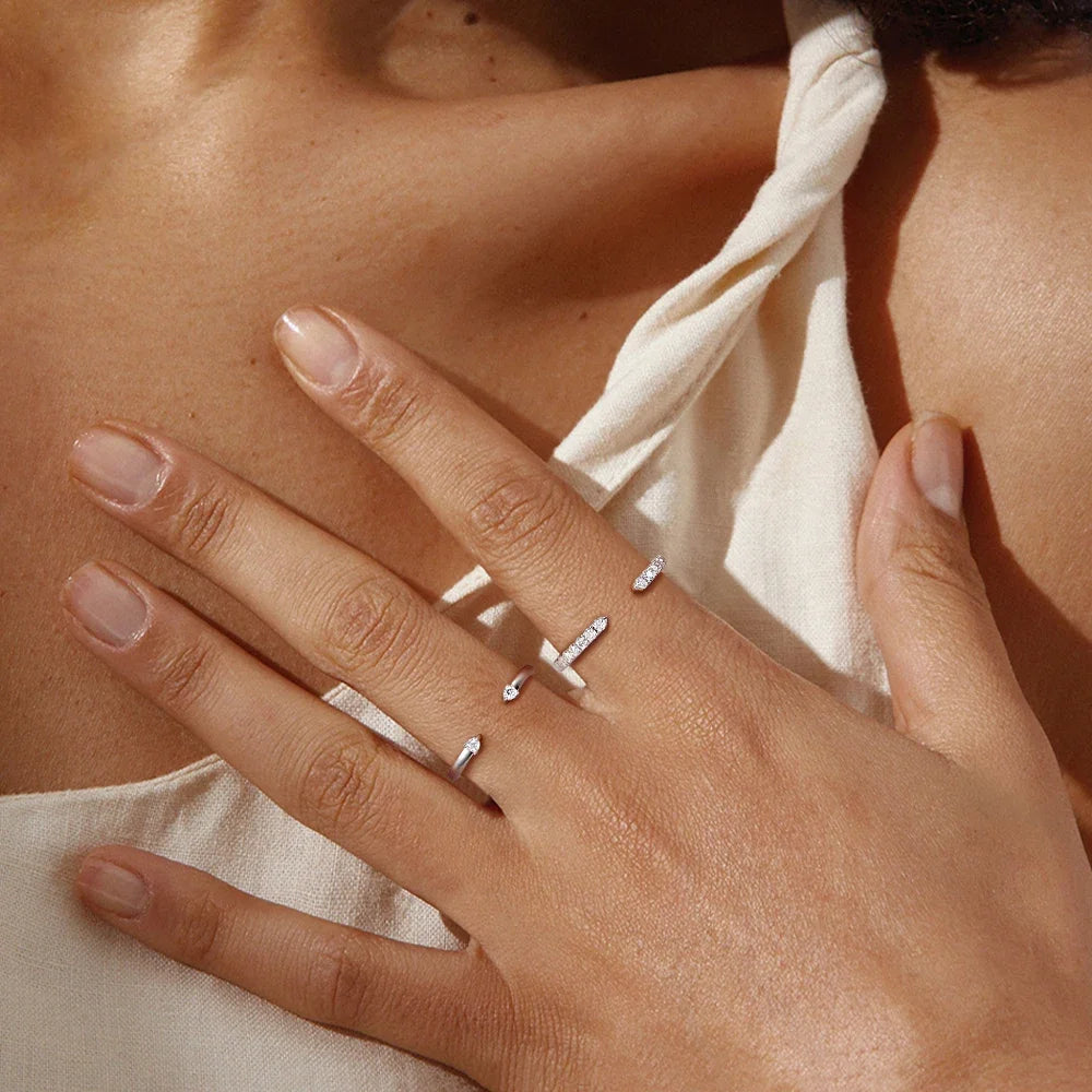 LinkerLove Half Eternity Moissanite Open Ring for Women Stackable Wedding Band S925 Sterling Silver Diamond Rings Jewelry Gifts