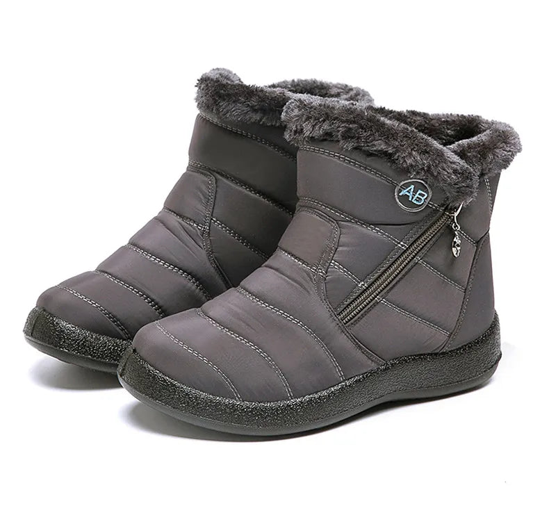 Women’s Waterproof Winter Ankle Boots – Fur-Lined Low Heels