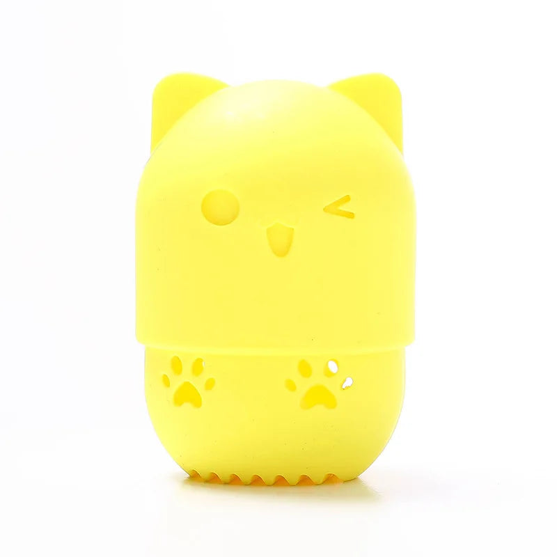 Pink Cute Cat Soft Silicone Cosmetic Sponge Box Holder with Beauty Eggs Portable Powder Puffs Holder Sponge Make Up Drying Cases