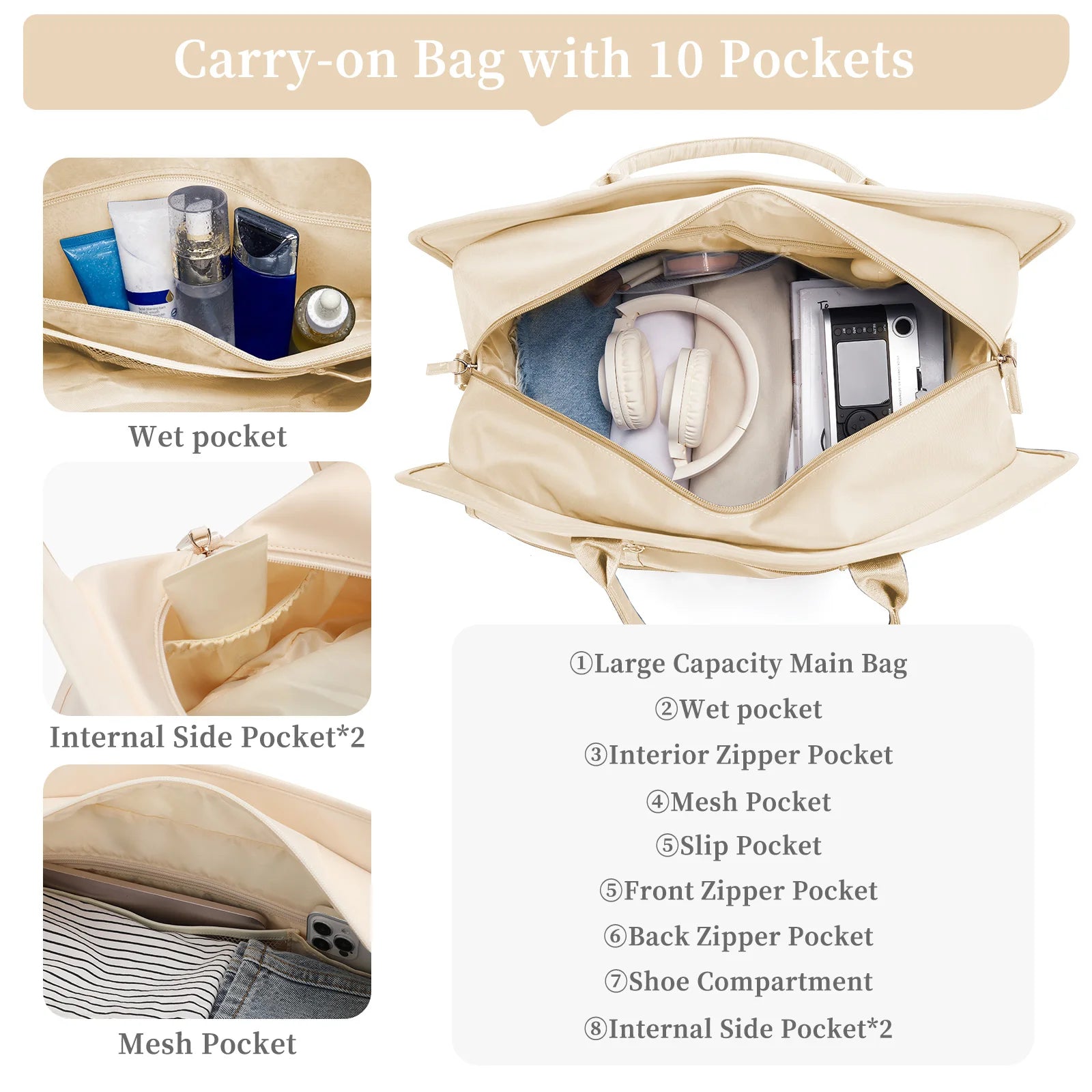 Luggage Travel Bags with a Clothes Bag and Toiletry Bag Large Capacity Daily Commuter Shoulder Bag Woman Tote Bags Handbag Woman