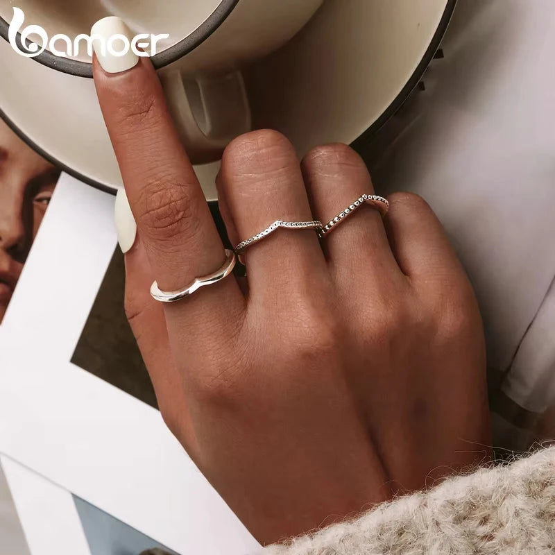 BAMOER 100% 925 Sterling Silver Water Droplet Clear CZ Finger Rings for Women Wedding Engagement Jewelry Girlfriend Gift PA7649