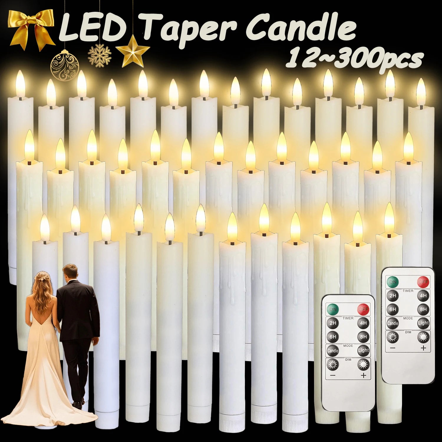 12-300 pcs Flameless Taper Candles LED Candles 7.5in Battery Operated for Wedding Decoration Candle for Holiday/Church/Christmas
