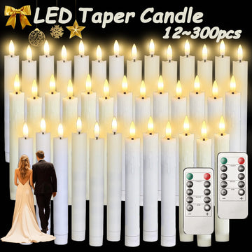 12-300 pcs Flameless Taper Candles LED Candles 7.5in Battery Operated for Wedding Decoration Candle for Holiday/Church/Christmas