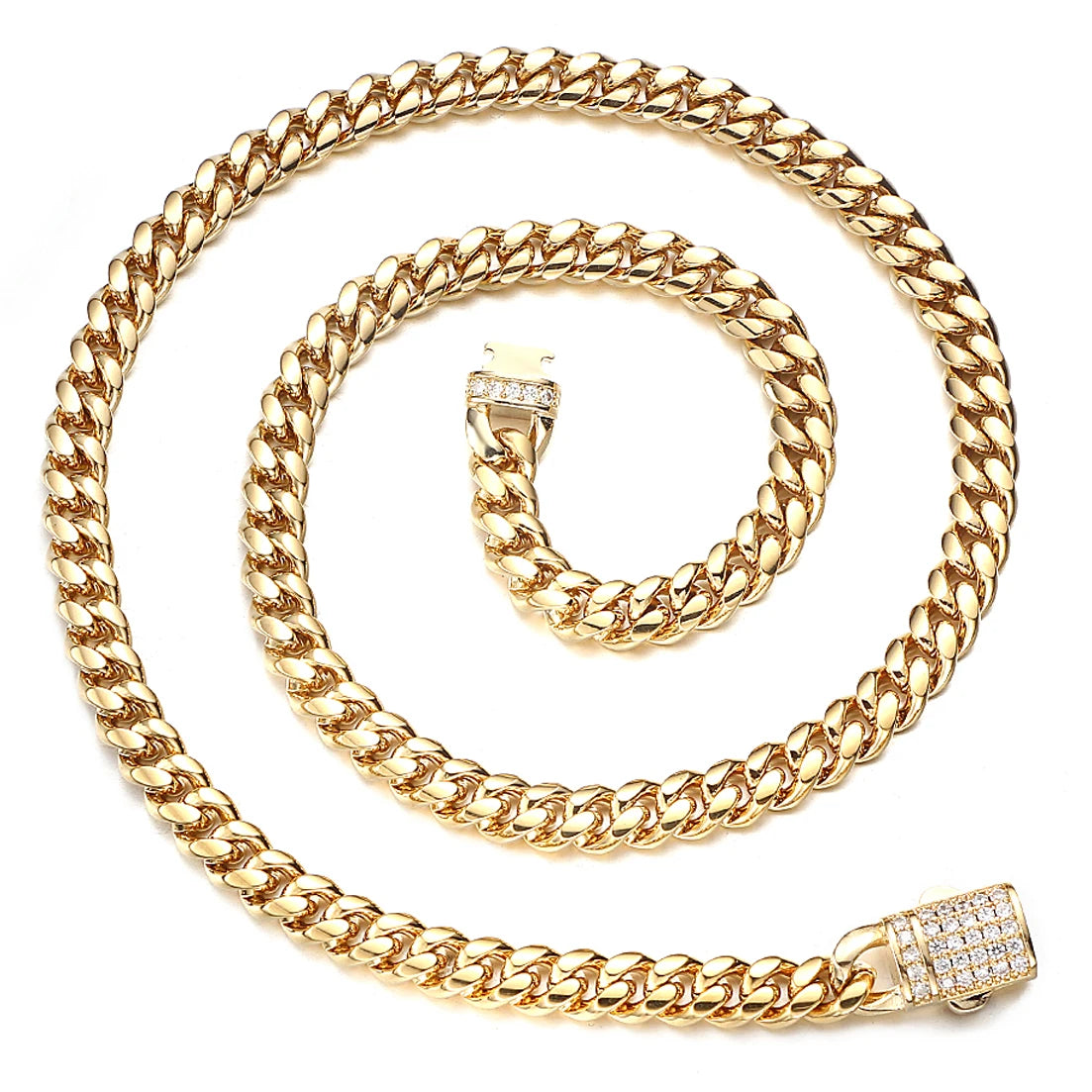 New Arrival 6mm-18mm Any Length 316L Stainless Steel Miami Curb Cuban Chain Necklace for Men & Women Gift Crystal Lock