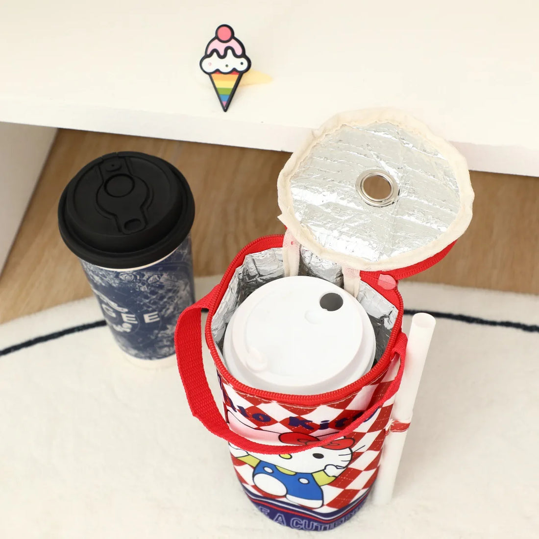 Cute Stitch Lingge Printed Portable Insulated Cooler Bag Tea Tote Bag Cartoon Eco-Friendly Carrying Insulated Cup Cover Handbag