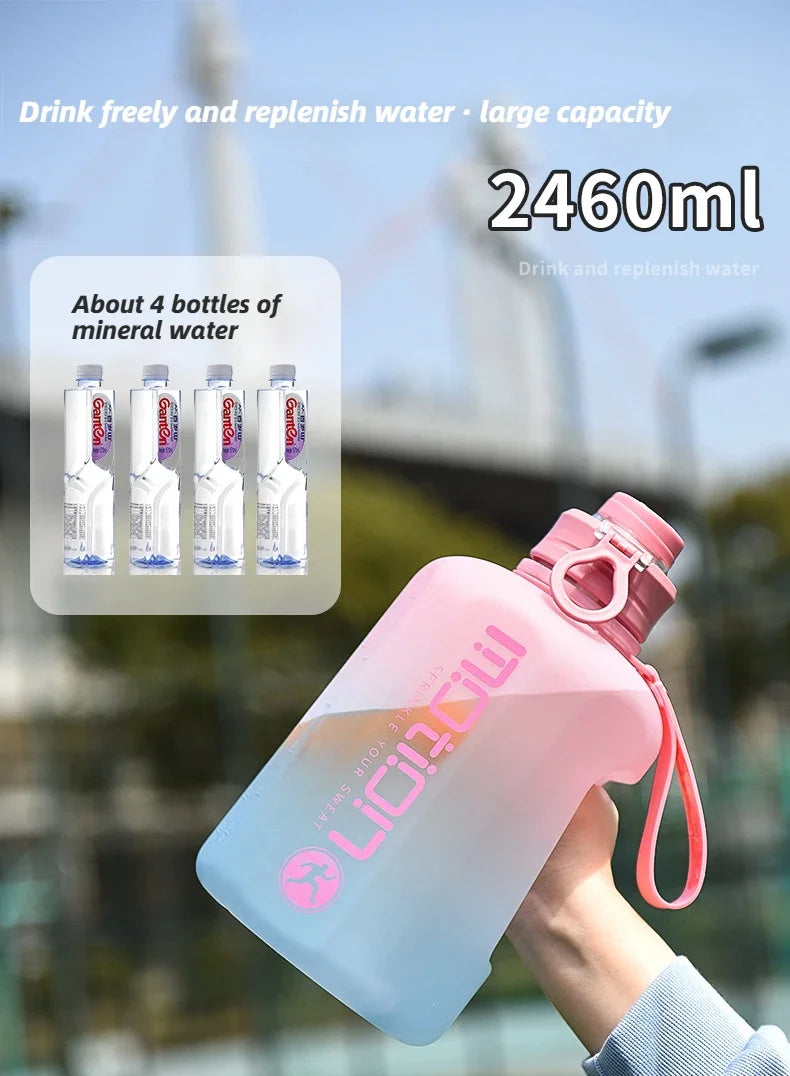 2 Liter Sports Water Bottle With Straw Large Capacity Fitness With Scale Gradient Kettle Outdoor Plastic Portable Water Bottle