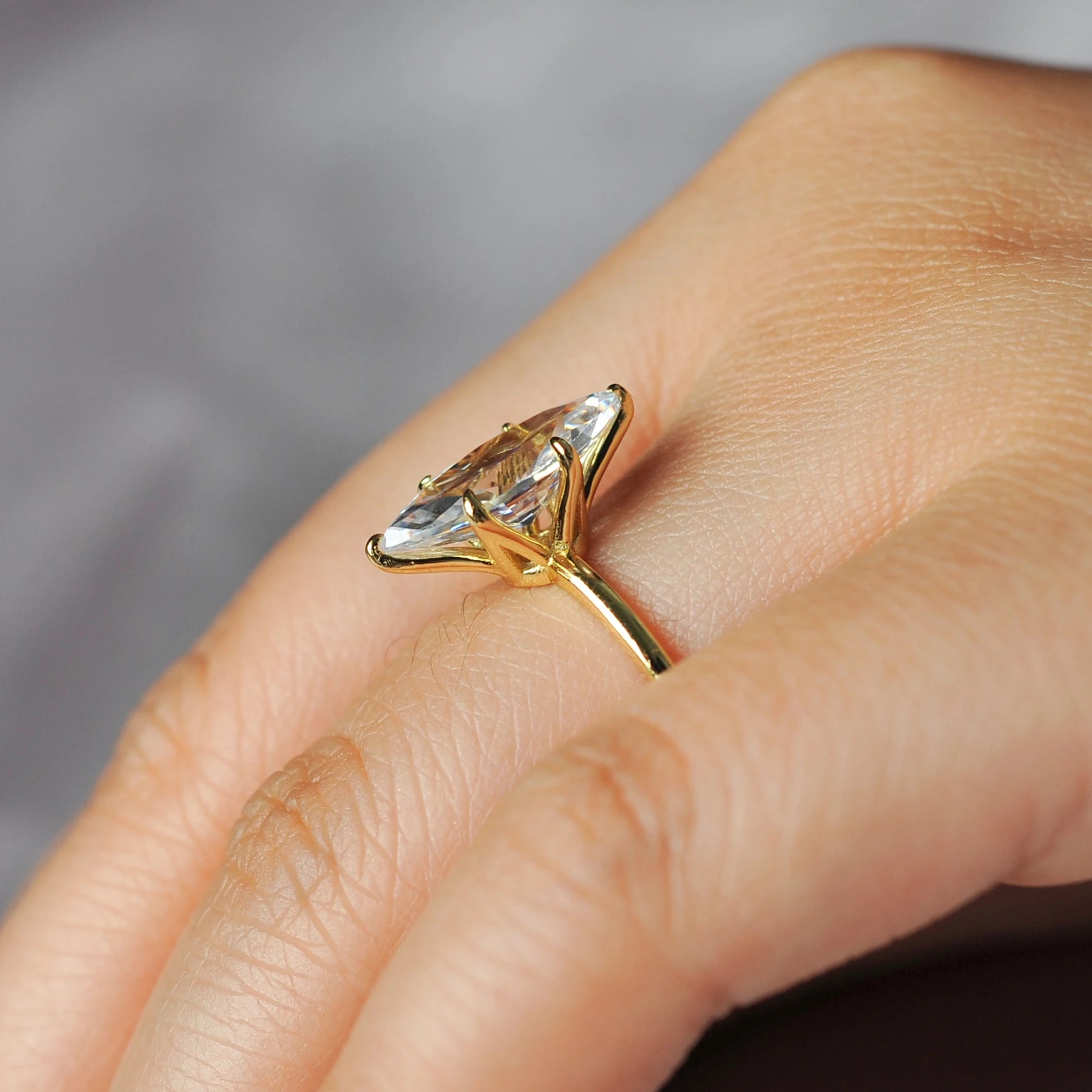 Potiy Vintage 9ct 5A Marquise Shape Cubic Zirconia Solitaire Engagement Ring For Women 925 Sterling Silver 14K Yellow Gold