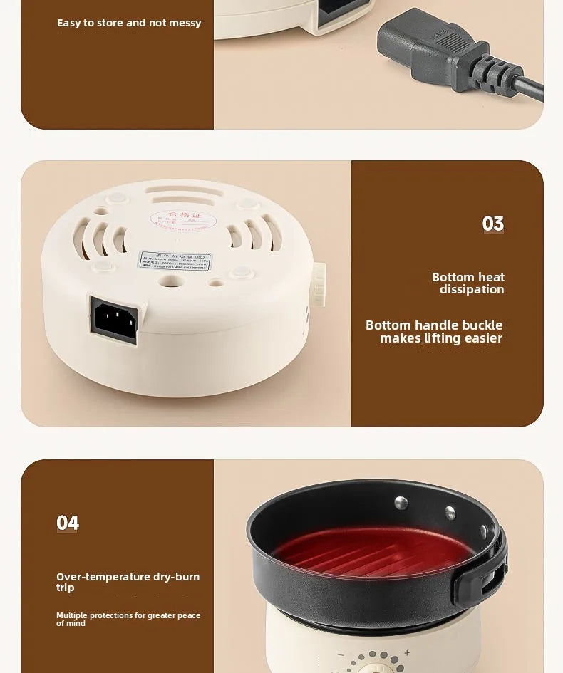 Electric Cooker 110V/220V Cooking Pot Foldable Hotpot 1.6L Portable Multi cookers Split Type Rice Cooker Frying Pan Home Travel